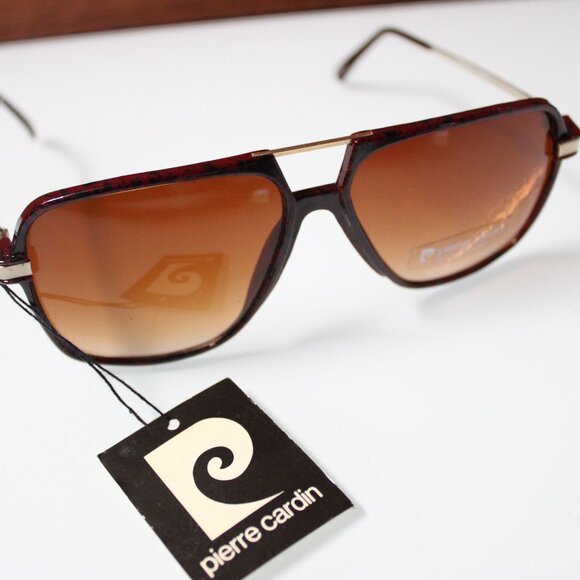 Vintage Pierre Cardin Sunglasses 80s Unisex Aviator Brown Gradient UV Protection - Picture 1 of 11